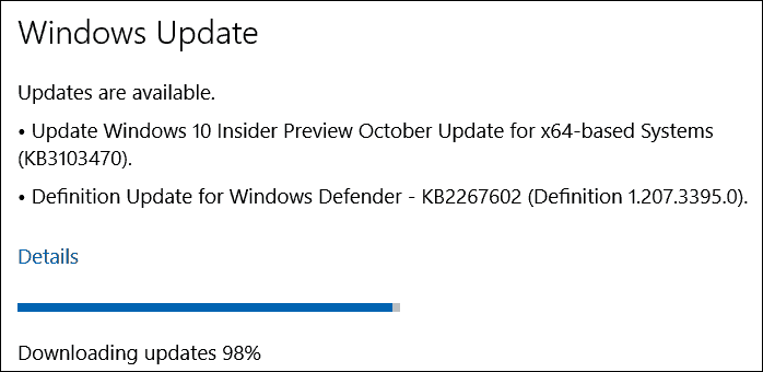 Lokakuun päivitys (KB3103470) Windows 10 Insider Preview -sovellukselle