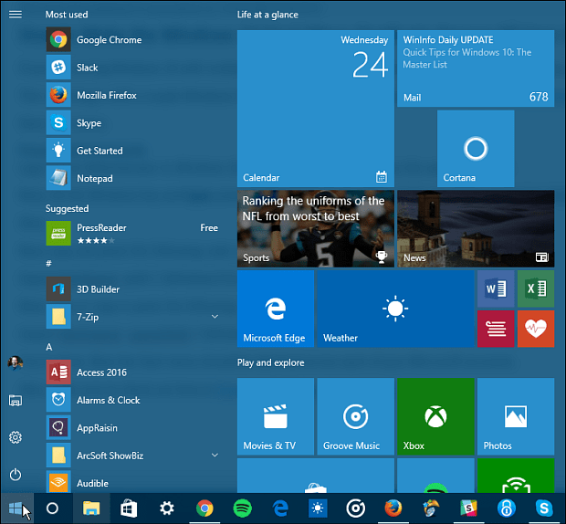 Kuinka tehdä Windows 10-Käynnistä-valikosta kopio kaikista käyttäjätileistä