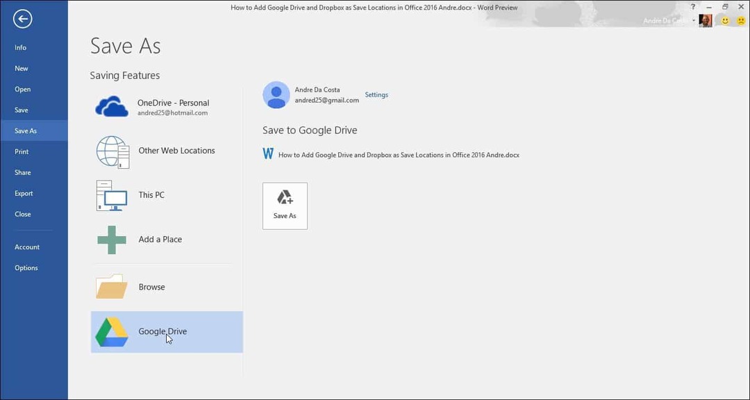 Lisää Google Drive ja Dropbox Tallenna sijainnit Microsoft Office -sovellukseen