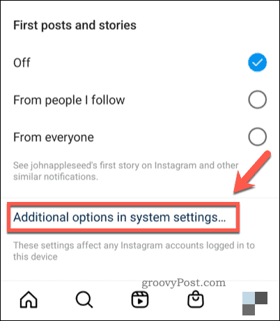 Avaa ilmoitusten järjestelmäasetukset Instagramissa