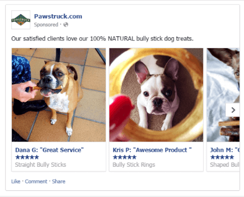 Voit sisällyttää asiakasarvosteluja Facebook-mainoksiisi.