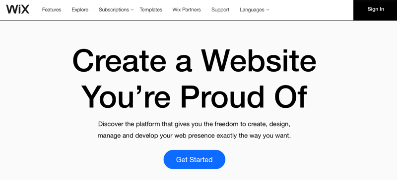 Wix.com-otsikko Luo verkkosivusto, josta olet ylpeä