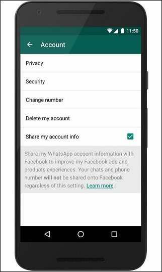 Estää WhatsAppia jakamasta yhteystietoja Facebookissa