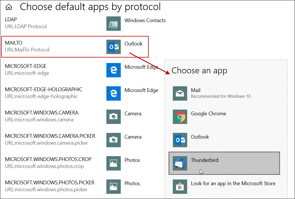 Aseta Oletus sähköpostisovellus protokolla Windows 10: llä