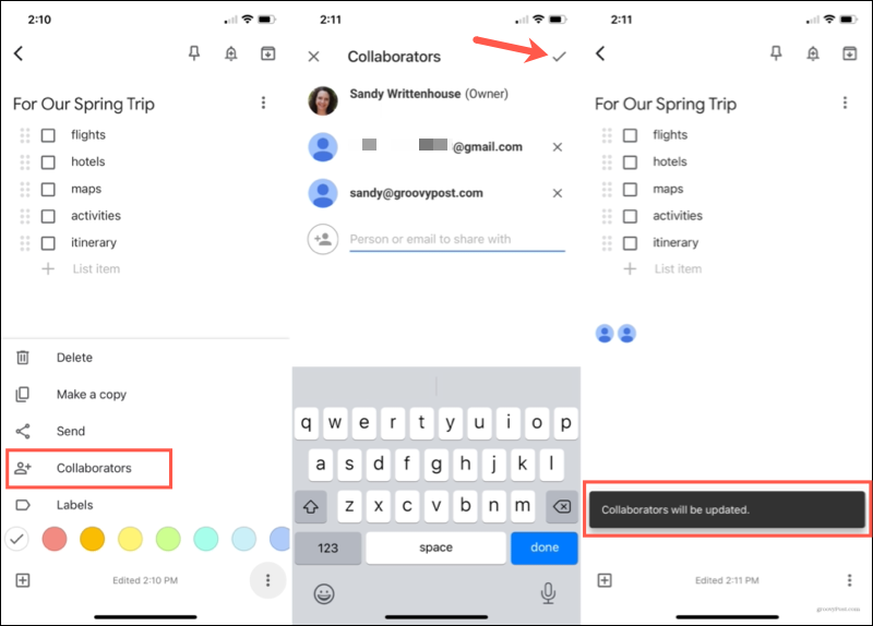 Lisää yhteiskäyttäjä jakamaan muistiinpanoja Google Keep Mobilessa