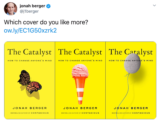 Jonah Berger tweettaa kuvia kolmesta mahdollisesta kannen kannesta