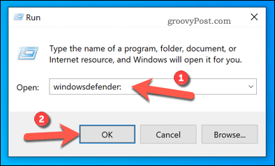 Windows Securityn avaaminen Windowsin Suorita-sovelluksella