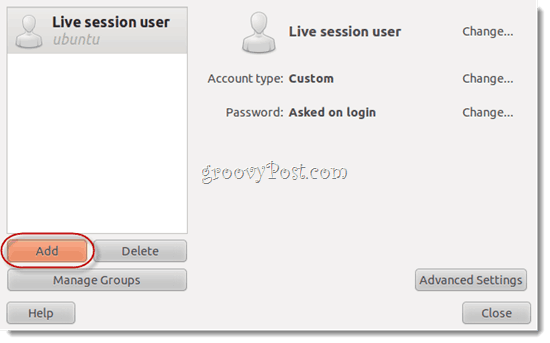 live-istunnon käyttäjän ubuntu