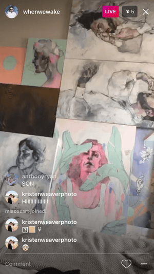Taiteilijaprofiili whenwewake käytti Instagram-livenä kurkistamaan joitain hänen uusista maalauksistaan.