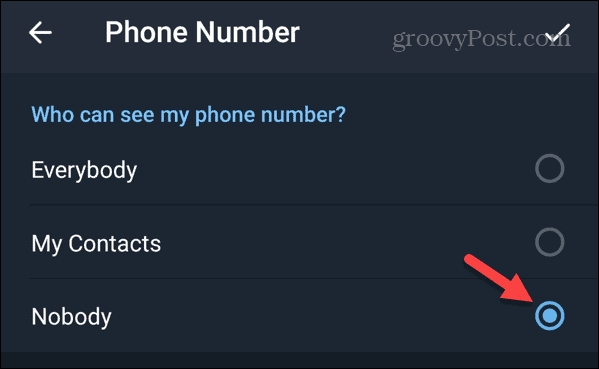 Kukaan ei näe puhelinnumeroani Telegramissa Androidissa