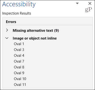 Microsoft Office Accessibility Checker -virheet
