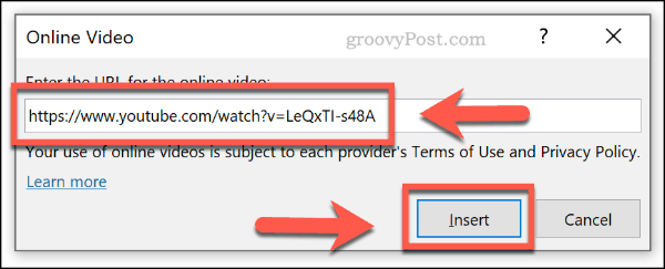 Online-videon lisääminen URL-osoitteen perusteella PowerPointiin