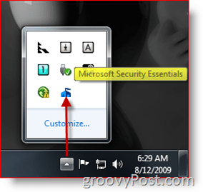 Microsoft Security Essentials -palkin kuvake / Käynnistä