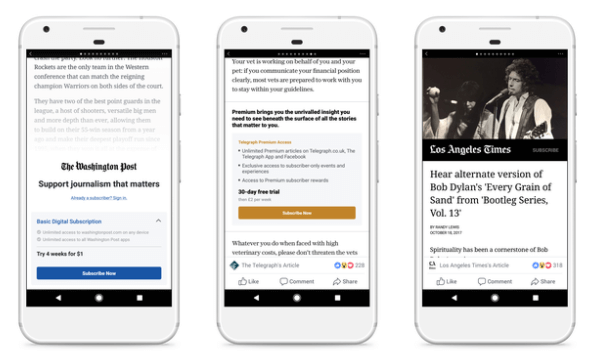 Facebook testaa pikaviestien paywall- ja tilausmalleja pienen julkaisijaryhmän kanssa Yhdysvalloissa ja Euroopassa.