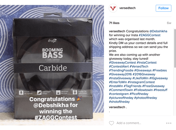 Muista ilmoittaa Instagram selfie -kilpailun voittaja.