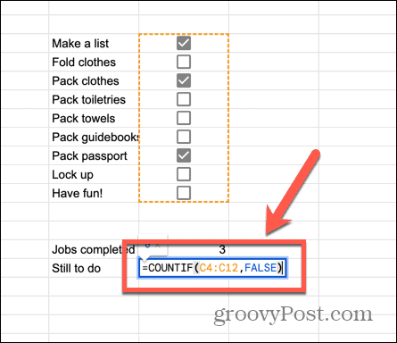 google sheets countif-kaava