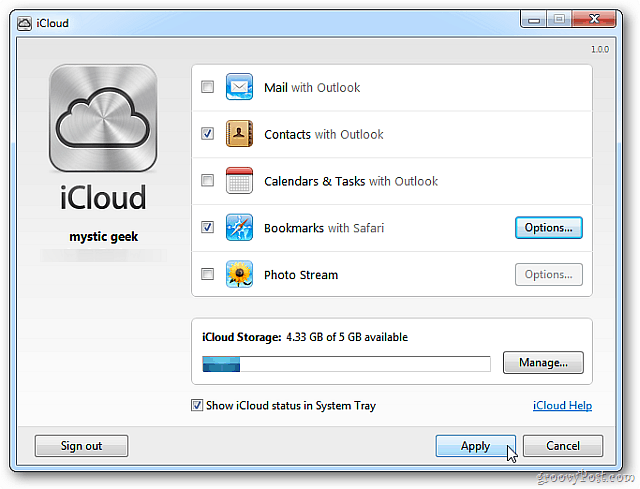 iCloud-ohjauspaneeli