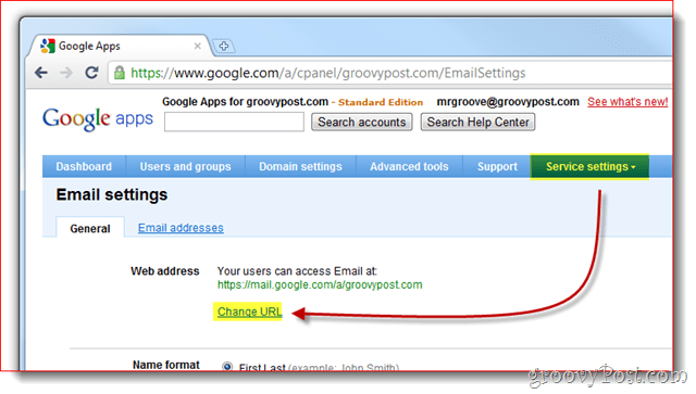 google-sovellusten palveluasetukset muuttavat URL-osoitetta