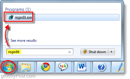 käynnistä regedit Windows 7: ssä