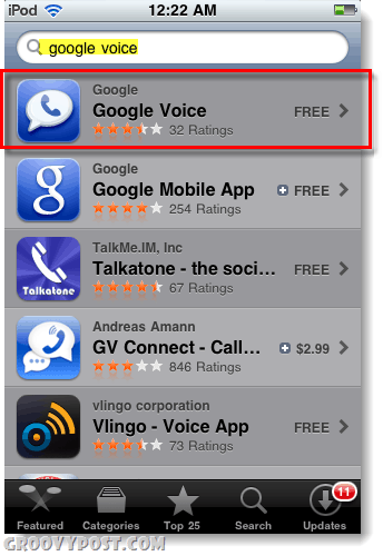 Google Voice iPod- tai iPod-sovelluskaupassa