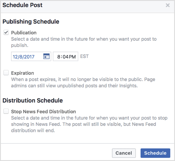 Facebook-videoiden aikatauluteksti