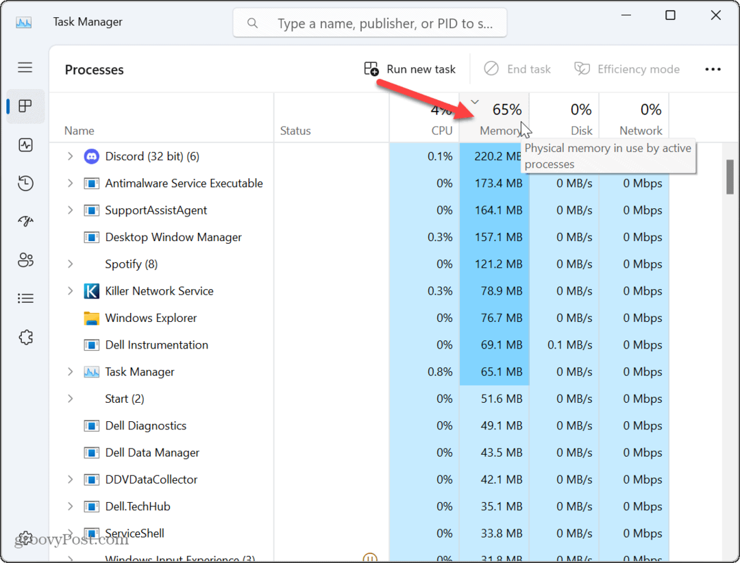 Kuinka löytää sovellusmuistin käyttö Windows 11:ssä