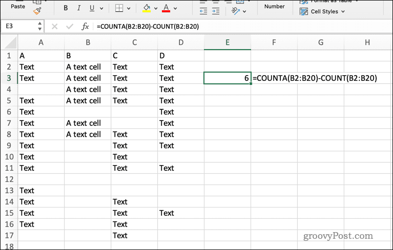 COUNTA-kaavan käyttäminen Excelissä