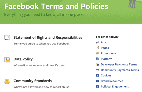 Facebook hahmottaa kaikki ehdot ja käytännöt, jotka sinun on tiedettävä.