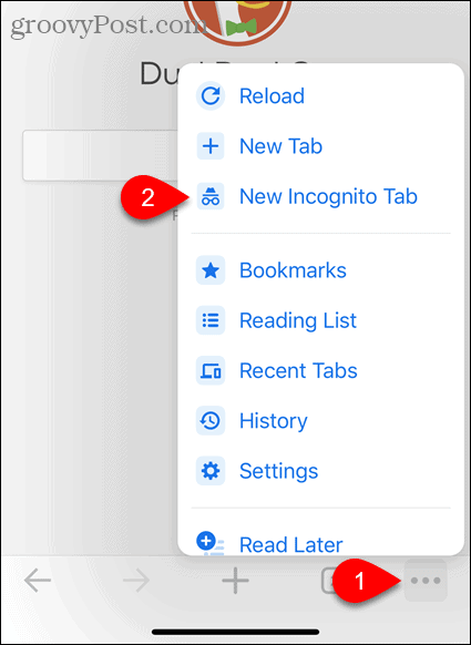 Napauta Uusi incognito-välilehti Chromessa iOS: lle