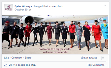 qatar airways facbook kansikuvan viesti