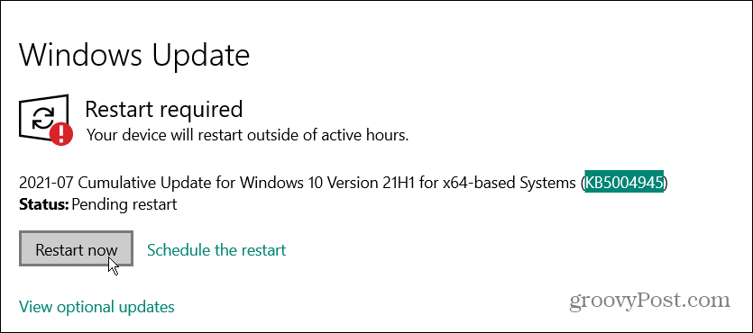 Käynnistä Windows 10 hätäpäivitys uudelleen