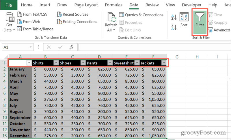 Ota Suodattimet käyttöön Excelissä