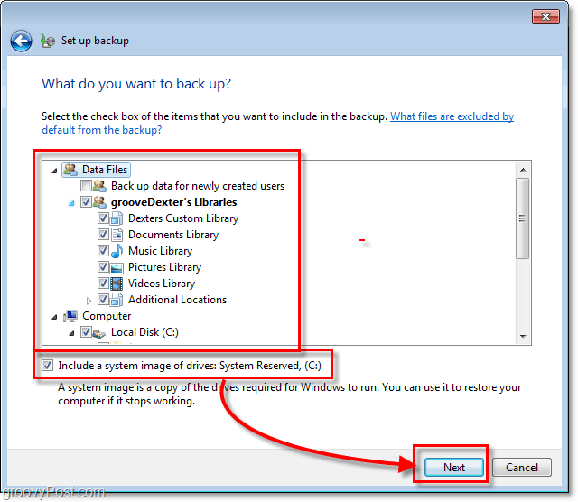 Windows 7 varmuuskopiointi - valitse yksityiskohtaisesti, mitä haluat varmuuskopioida