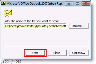 Näyttökuva - Outlook 2007 ScanPST-korjaustiedosto