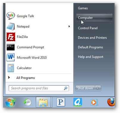 Käynnistä-valikko tietokoneen Windows 7