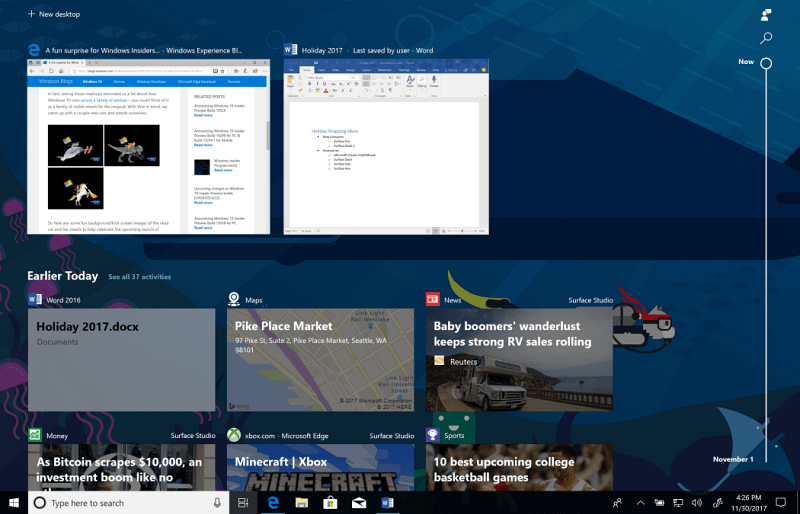 Windows 10 Timeline-sankari