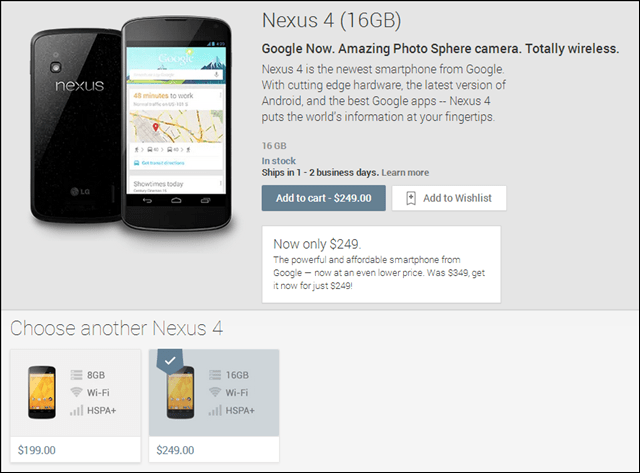 Nexus 4 google play -hintaan
