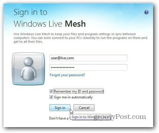 kirjaudu sisään Windows Liveen