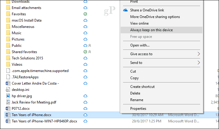 OneDrive-tiedostojen käyttöönotto ja käyttö pyydettäessä Windows 10: ssä
