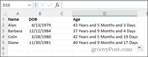 Excel vanhenee vuosina kuukausina ja päivinä