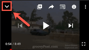 YouTube-video ylhäältä alas -nuoli