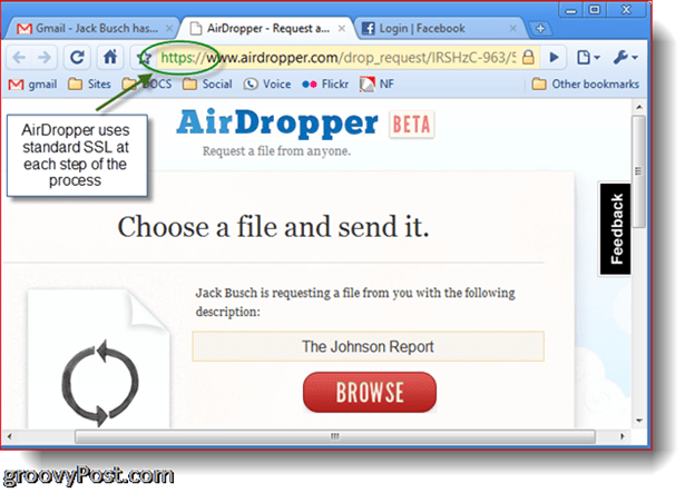 Dropbox Airdropper -kuvakaappaus - valitse tiedosto