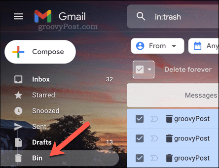Roskakori (Bin) -kansion avaaminen Gmailissa
