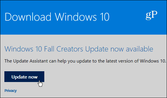3 Päivitä avustajan sivu Windows 10