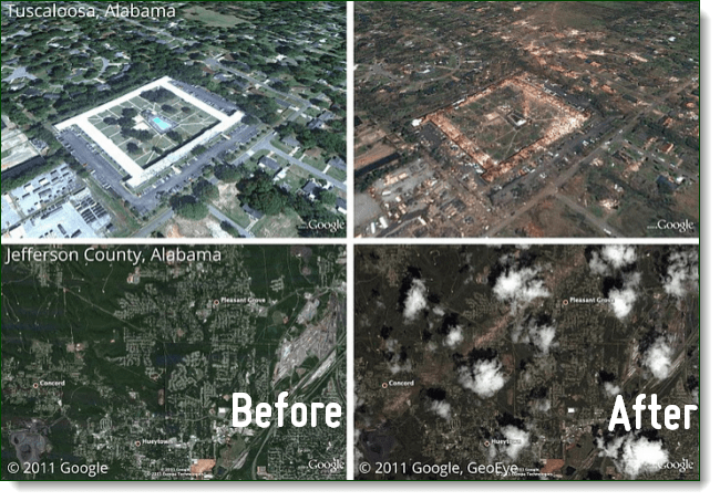 Katso viimeaikaisten Alabaman tornaadien vaikutukset Google Earthin Picasan kautta