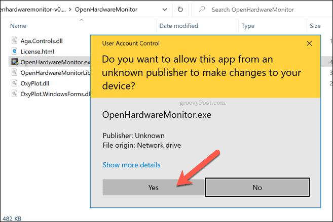Windows 10 UAC -varoitus Open Hardware Monitorille