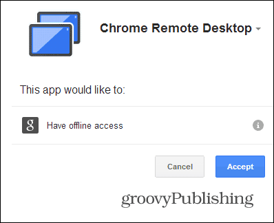 Chrome Remote Desktop PC valtuuttaa