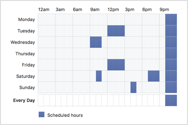 Napsauta aikataulua ja valitse, milloin Facebook-mainoksesi näytetään.