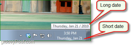 Windows 7 -kuvakaappaus - pitkä päivä vs. lyhyt päivämäärä
