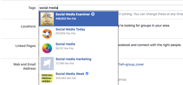 Lisää enintään viisi tagia Facebook-ryhmääsi varten.